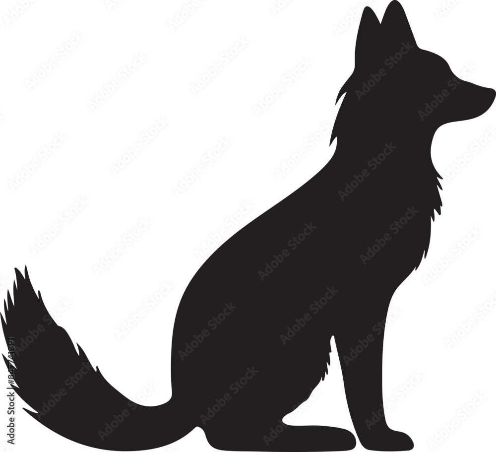 Obraz premium Fox Black Silhouette Vector White Background