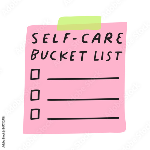 Self-care bucket list. Hand drawn vector design. Flat illustration on white background
