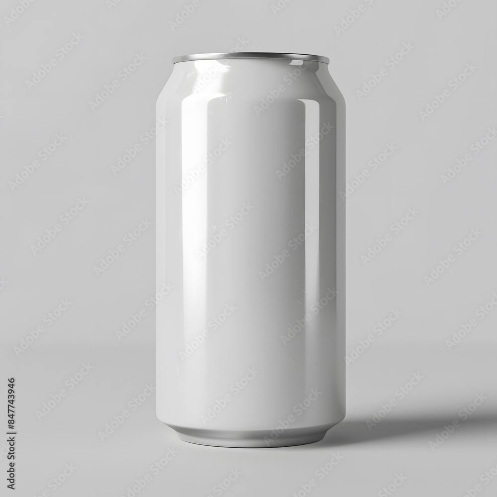 Single plain white aluminum beverage can on a matching background. mockup design, product presentation. Single plain white aluminum beverage can on a matching background. mockup design, product presentation.