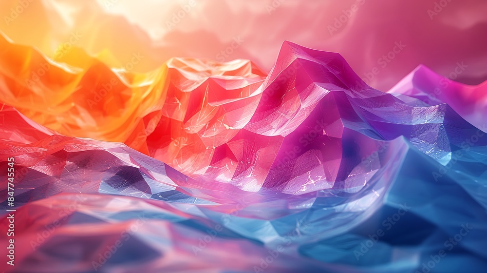 Triangles with a gradient mesh creating a 3D effect, bright and vibrant colors, hd quality, digital illustration, high contrast, geometric precision, modern design, artistic composition. Triangles with a gradient mesh creating a 3D effect, bright and vibrant colors, hd quality, digital illustration, high contrast, geometric precision, modern design, artistic composition.