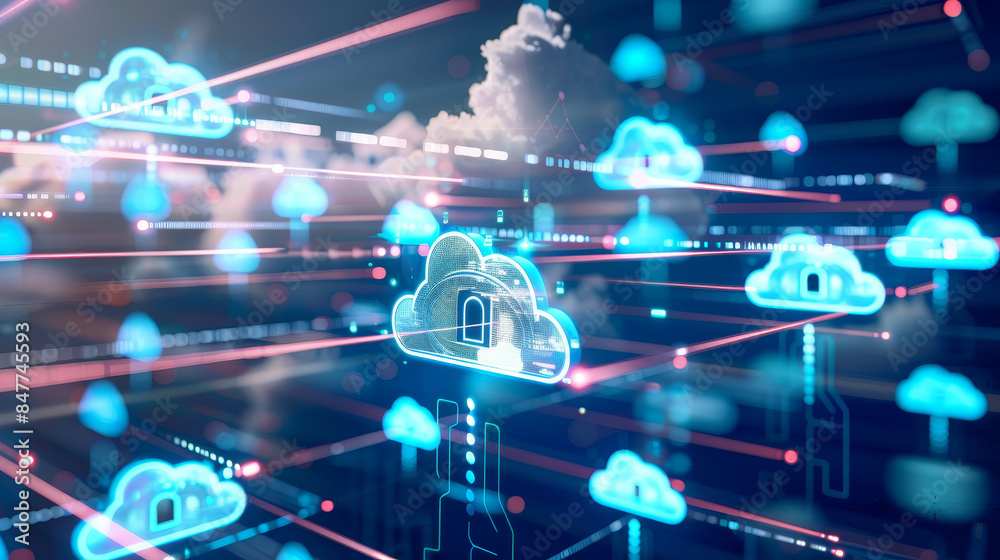 Digital graphic of cloud data security, showcasing protection layers ...