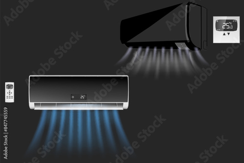 Black air conditioner with cold wind effect.