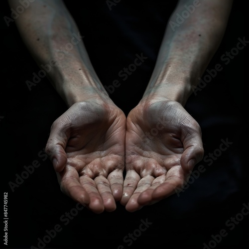 Open palms closeup, hands in holding gesture, giving and showing, prayer, begging, copy space