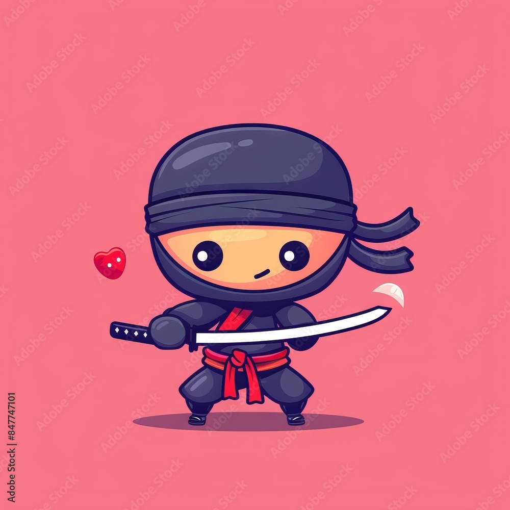 Cute Sushi Logo, Ninja Holding Sword Katana Cartoon, Japanese Food Icon, Cartoon Minimal Ninja Cute Sushi Logo, Ninja Holding Sword Katana Cartoon, Japanese Food Icon, Cartoon Minimal Ninja