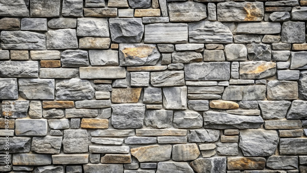 Fototapeta premium каменная стена в деревенском стиле, построенная из различных серых и коричневых камней, образующих визуально привлекательный и текстурированный узор. Расположение камней придает сооружению ощущение су