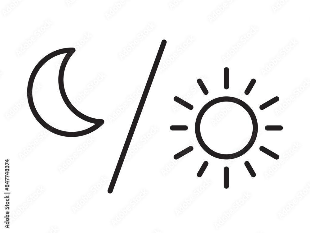 Sun and moon icon isolated on white background. Day and night line icon. Vector illustration. Sun and moon icon isolated on white background. Day and night line icon. Vector illustration.