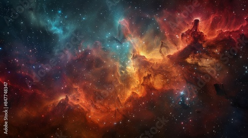 An awe-inspiring image of the cosmos, showcasing a vibrant nebula against the backdrop of countless stars, illustrating the vastness and beauty of the universe.