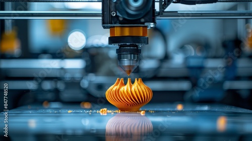 An industrial 3D printer working on a complex design, with a focus on the intricate layers being built up, highlighting the speed and efficiency of rapid prototyping.