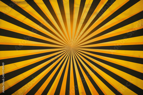 A high-contrast sunburst pattern in intense yellow and black, creating a bold and striking visual display with a sense of depth and movement.