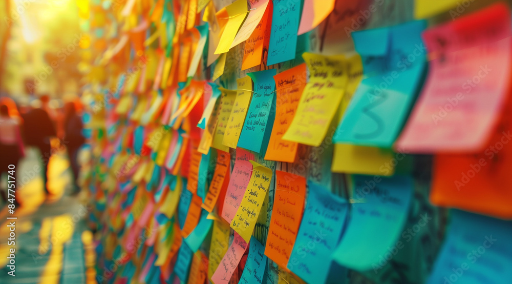 Sticky Note Post It Board Office. Business people meeting at office and use post it notes to share idea. Brainstorming concept. Sticky note on glass wall or blackboard. Set of colorful blank notes.
Sticky Note Post It Board Office. Business people meeting at office and use post it notes to share idea. Brainstorming concept. Sticky note on glass wall or blackboard. Set of colorful blank notes.