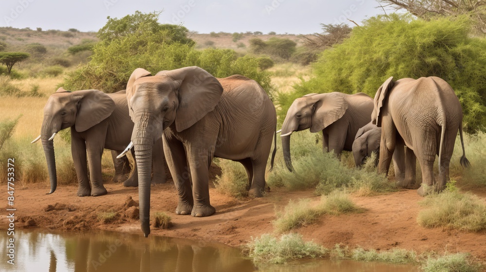 Fototapeta premium a herd of elephants against the backdrop of wildlife