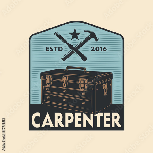Handyman Carpenter Wooden toolbox vintage logo