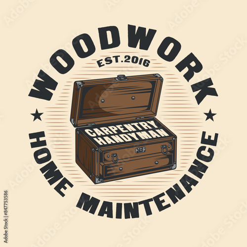 Handyman Carpenter Wooden toolbox vintage logo
