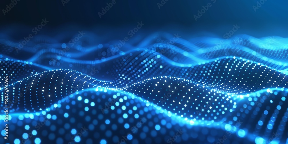 A technologyinspired background featuring wavy lines of light dots on a deep blue canvas, perfect for digital themes A technologyinspired background featuring wavy lines of light dots on a deep blue canvas, perfect for digital themes