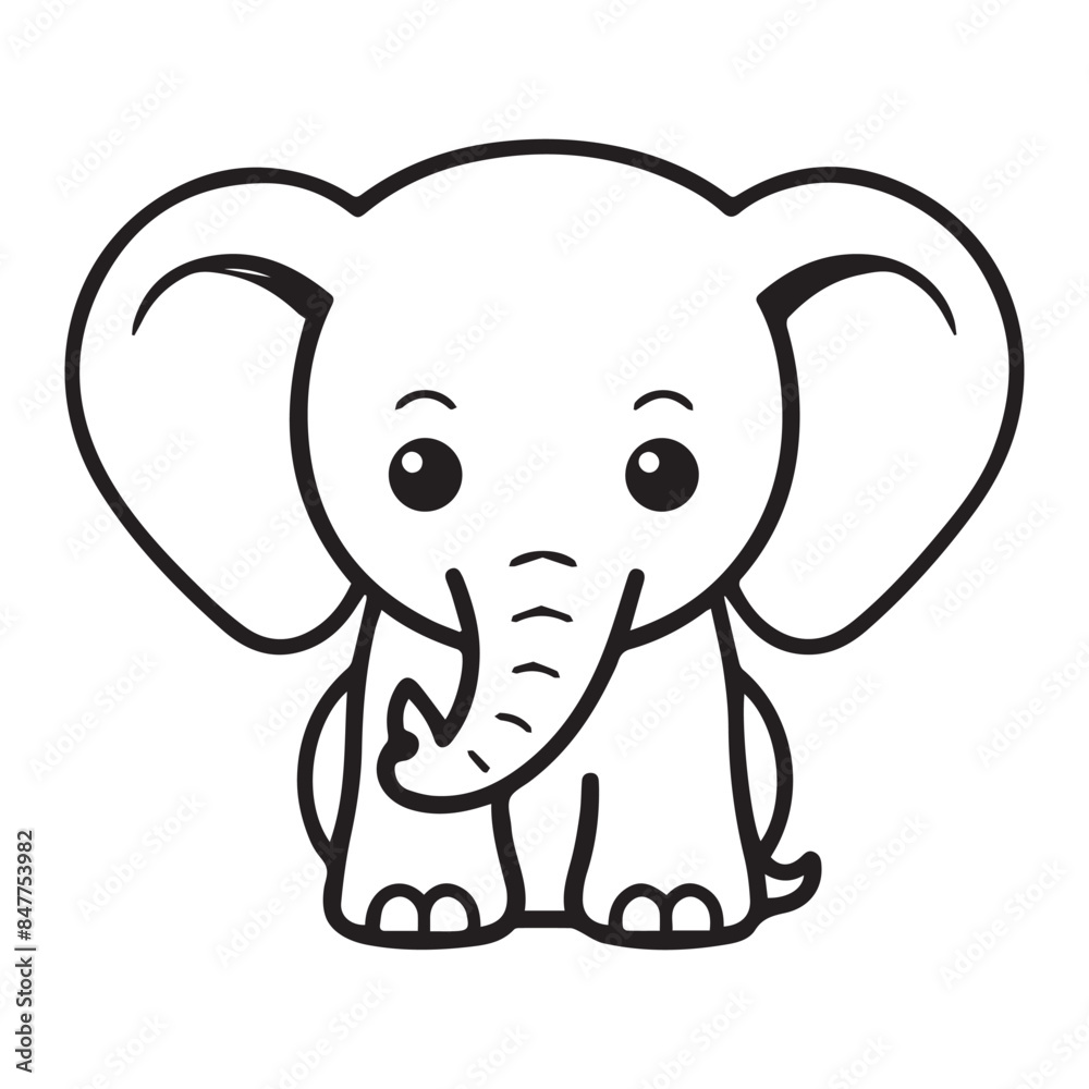 Naklejka premium Simple elephant icon or logo, black vector illustration on white background