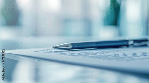 Pen lying on a contract or application form, wide angle view
