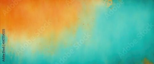 Cyan orange background with texture and distressed vintage grunge and watercolor paint stains