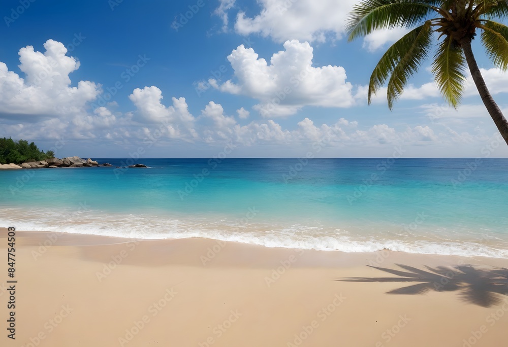 arafed view of a beach with a few palm trees and a blue sky arafed view of a beach with a few palm trees and a blue sky