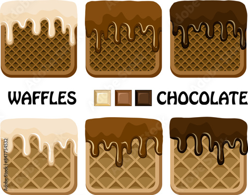 Wafers with drips of chocolate.Vector set of wafers with drips of colorful chocolate.