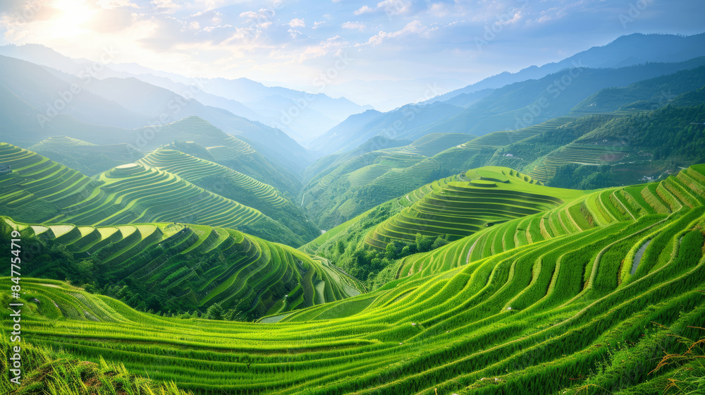Lush terraced rice fields in Dazhai, China during daytime Lush terraced rice fields in Dazhai, China during daytime
