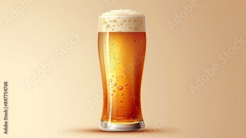A single glass of beer with a thick head of foam