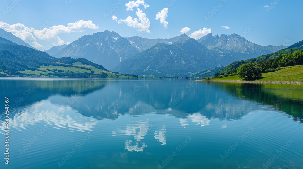 Scenic view of Astberg reservoir in Tirol with mirror-like reflection