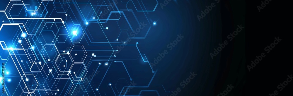 Abstract Hexagon Technology Background, Blue Circuitry Tech Design Abstract Hexagon Technology Background, Blue Circuitry Tech Design