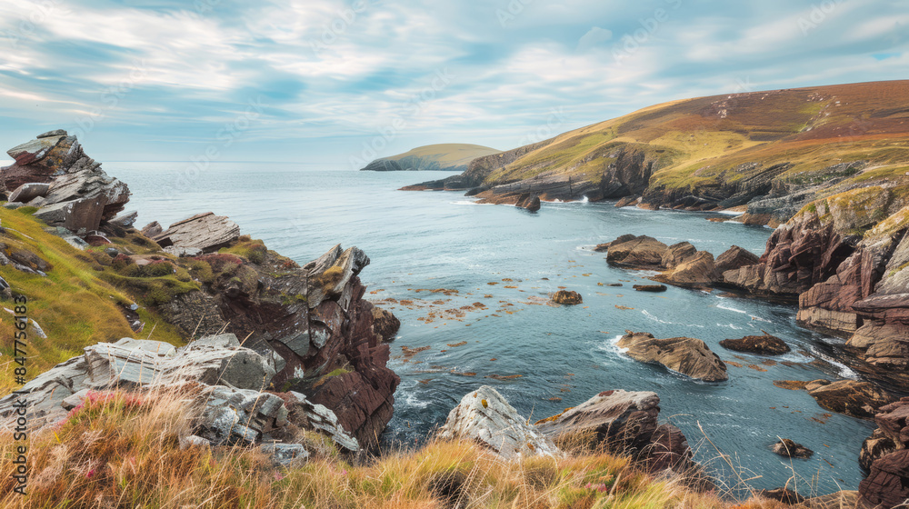 Rocky coastline in Shetland Scotland on a clear day Rocky coastline in Shetland Scotland on a clear day