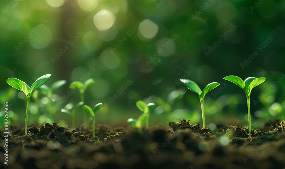 Small green seedlings sprouting from the soil, symbolizing new life and growth in nature. Small green seedlings sprouting from the soil, symbolizing new life and growth in nature.