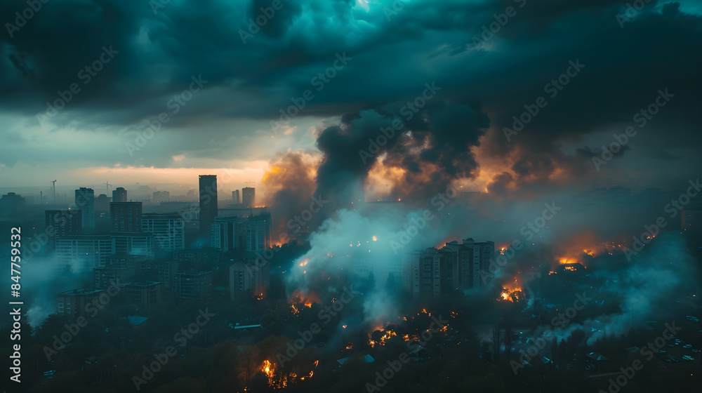 Bizarre dark storm clouds over cityscape Bizarre dark storm clouds over cityscape