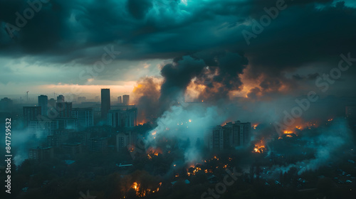 Bizarre dark storm clouds over cityscape © Lisicus