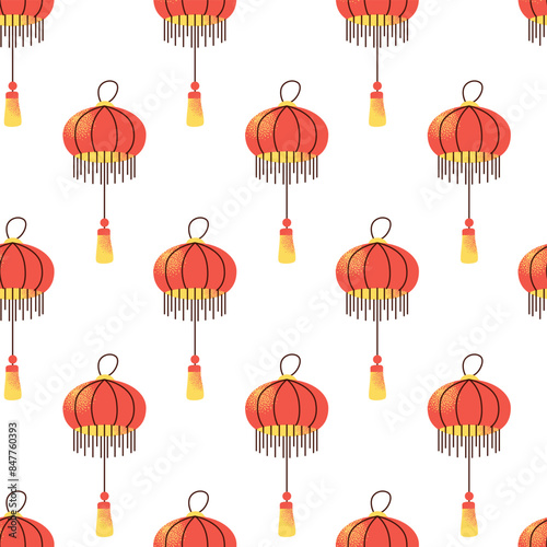 Japanese art and culture seamless pattern. Set of Japanese travel. Symbols of the island. Various sights and famous elements. Pagoda architecture, maneki neko toy. National traditional illustration