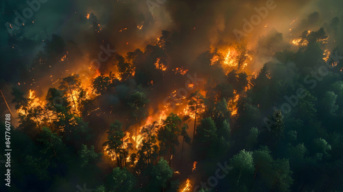 Forest fire at night. Natural disaster