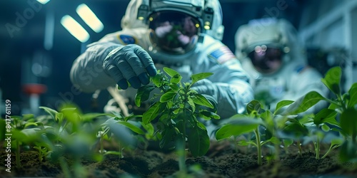 Space Agriculture Growing Plants in Space for Long-Duration Missions. Concept Space Agriculture, Plant Growth Systems, Sustainable Food Production, Long-Duration Missions, Zero Gravity Farming photo