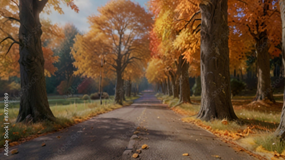Obraz premium Autumn trees lining driveway