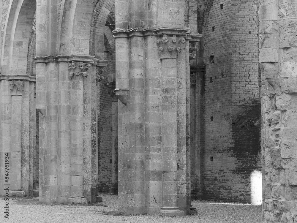 siena italy 11 february 2022 detail of abbey of saint galgano siena italy 11 february 2022 detail of abbey of saint galgano