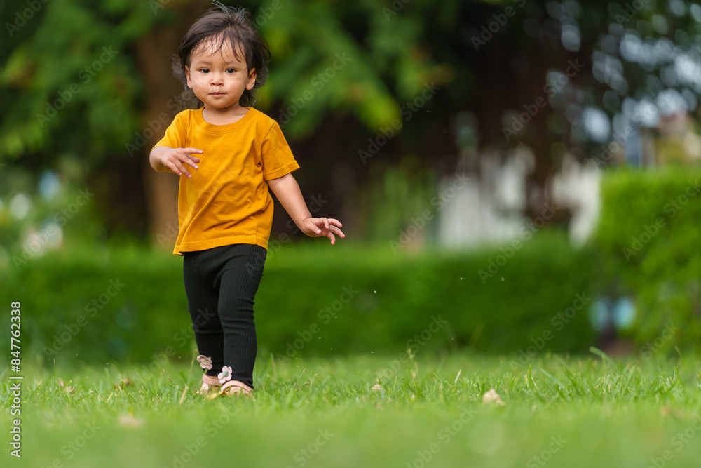 happy toddle baby girl walking in park happy toddle baby girl walking in park