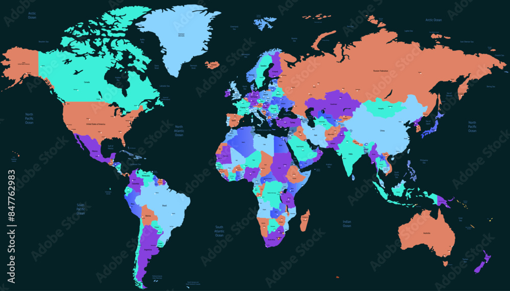 Fototapeta premium World map. Modern color vector map. Silhouette map 