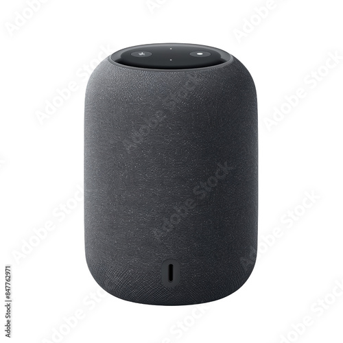 Modern black smart speaker with a sleek cylindrical design, perfect for high-quality audio, smart home integration, and voice control.