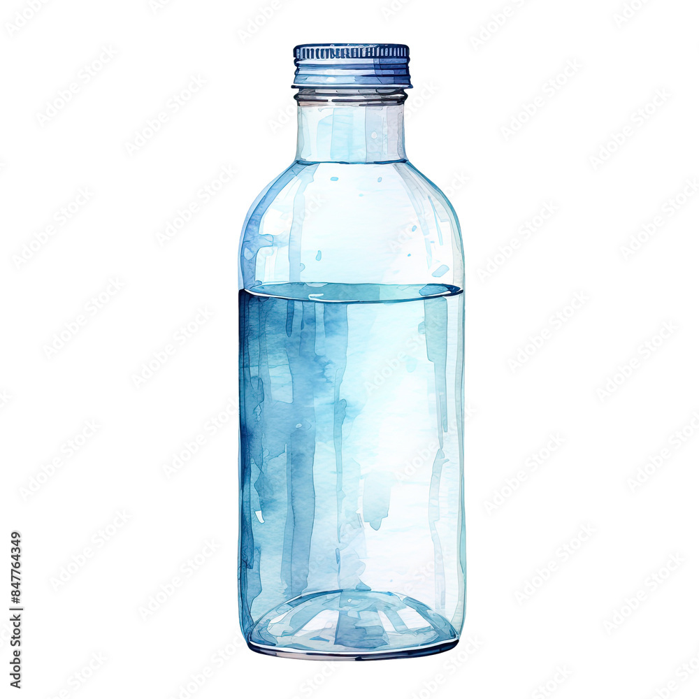 A clear plastic bottle filled halfway with water. A clear plastic bottle filled halfway with water.