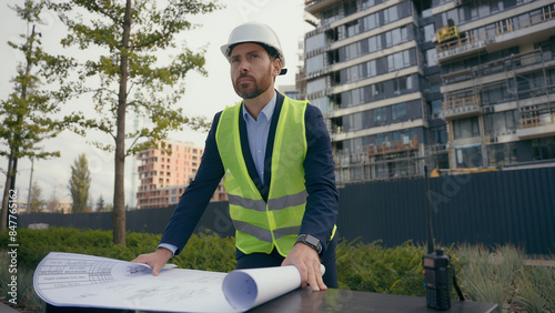 Картината върху платно Urban city development business Caucasian man guy male businessman builder engin