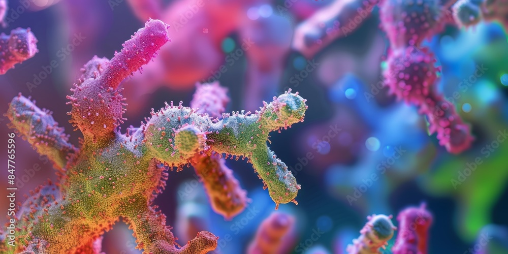 Fototapeta premium A closeup image of bacteria and microorganisms, showing their intricate details and vibrant colors