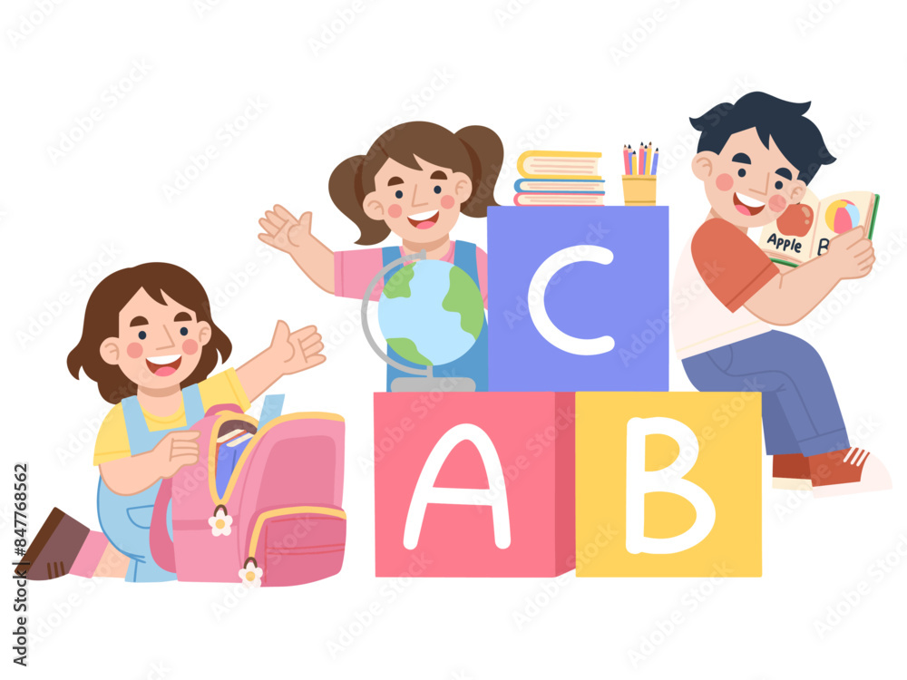 Children reading and studying vector illustration Children reading and studying vector illustration
