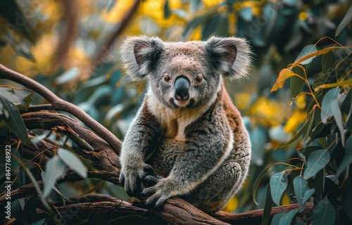 Koala Bear Climbing a Eucalyptus Tree in Australia During Daytime