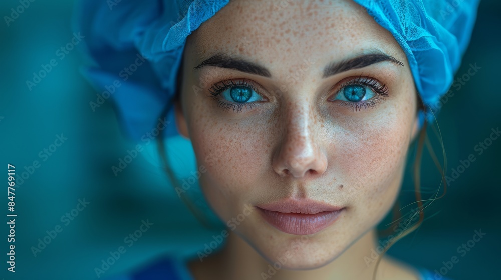 medical person photography, portrait of a female doctor in a blue medical suit before a surgery medical person photography, portrait of a female doctor in a blue medical suit before a surgery