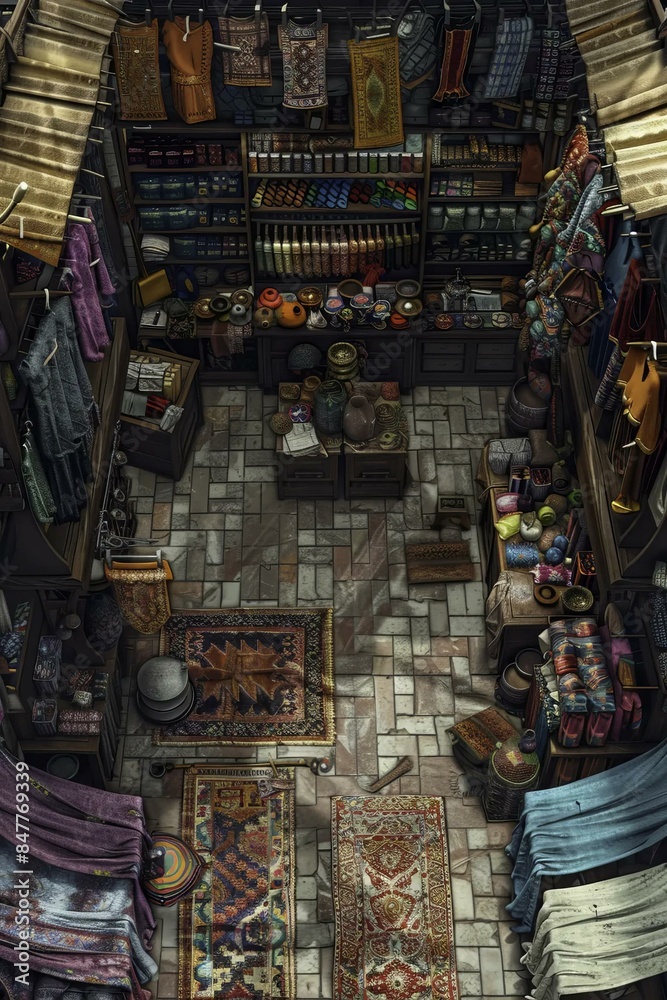 DnD Battlemap Cityscape: Busy city street with tall buildings and pedestrians.
