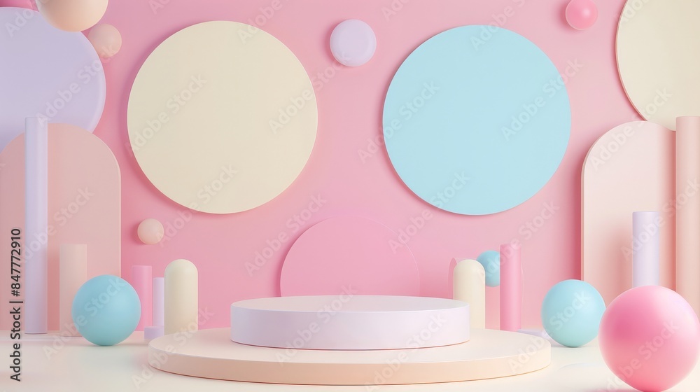 Abstract Pink Pastel Background with Geometric Shapes and Podium. Abstract Pink Pastel Background with Geometric Shapes and Podium.