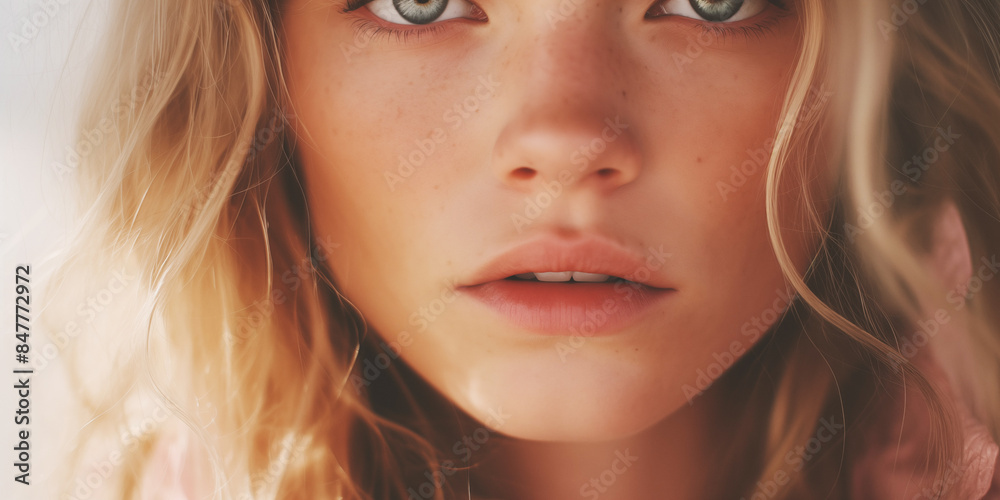 Beautiful close-up portrait of a young woman with red hair and freckles. Her natural beauty shines through in this warm and sunny image.