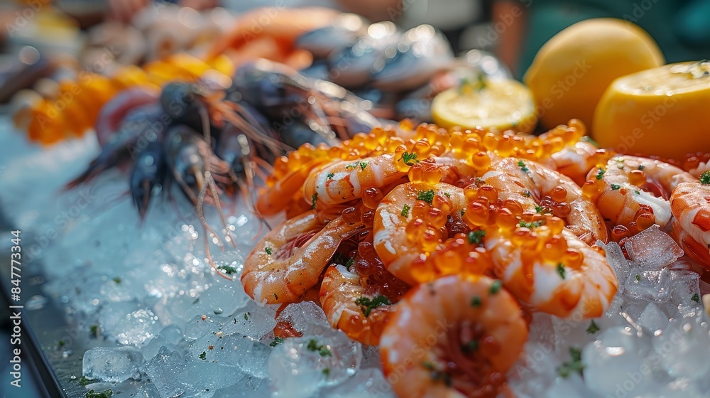 Seafood on ice at the fish market Seafood on ice at the fish market