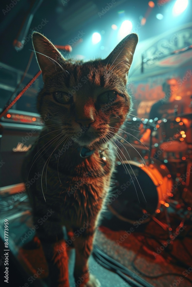 Cat Photobombing: A funny cat photobombing a band live on stage. Cat Photobombing: A funny cat photobombing a band live on stage.
